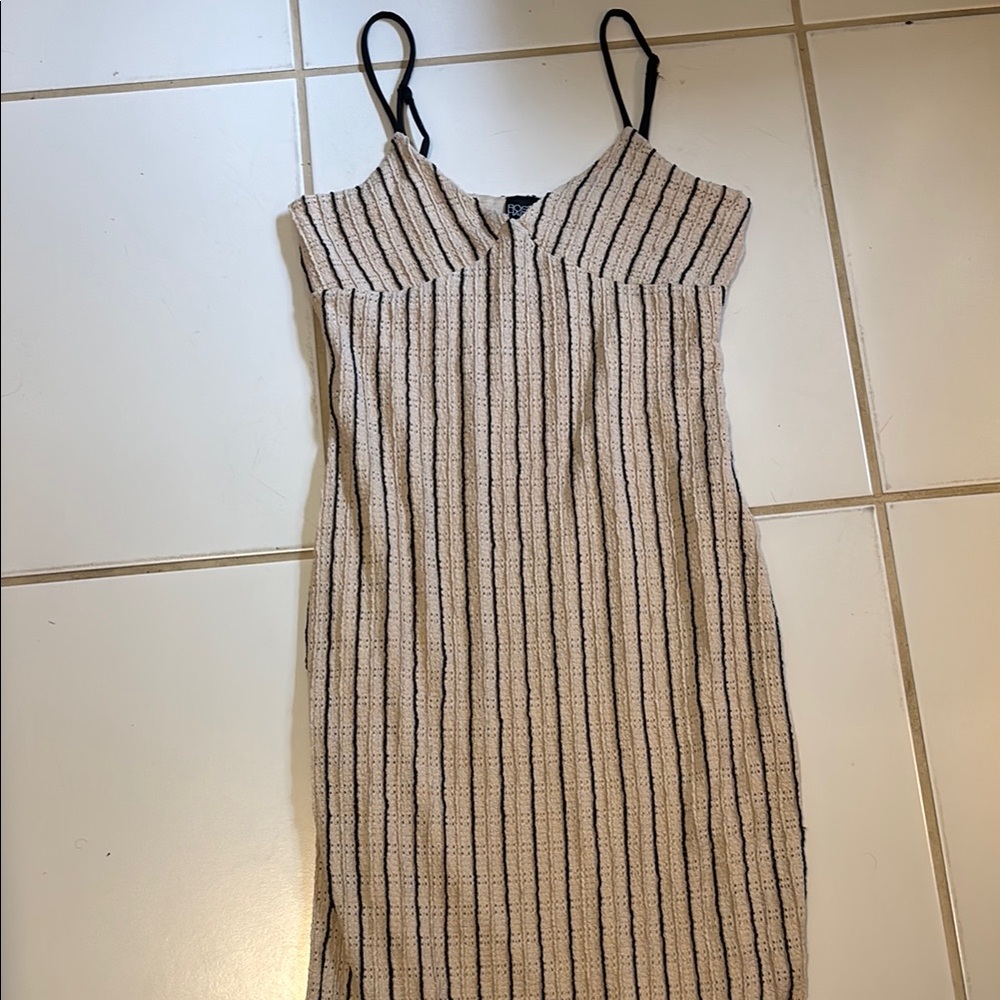 Rosie Harlow Maxi Dress Spaghetti Straps Tan Black Ribbed Sleeveless Beachy Boho - Picture 14 of 16